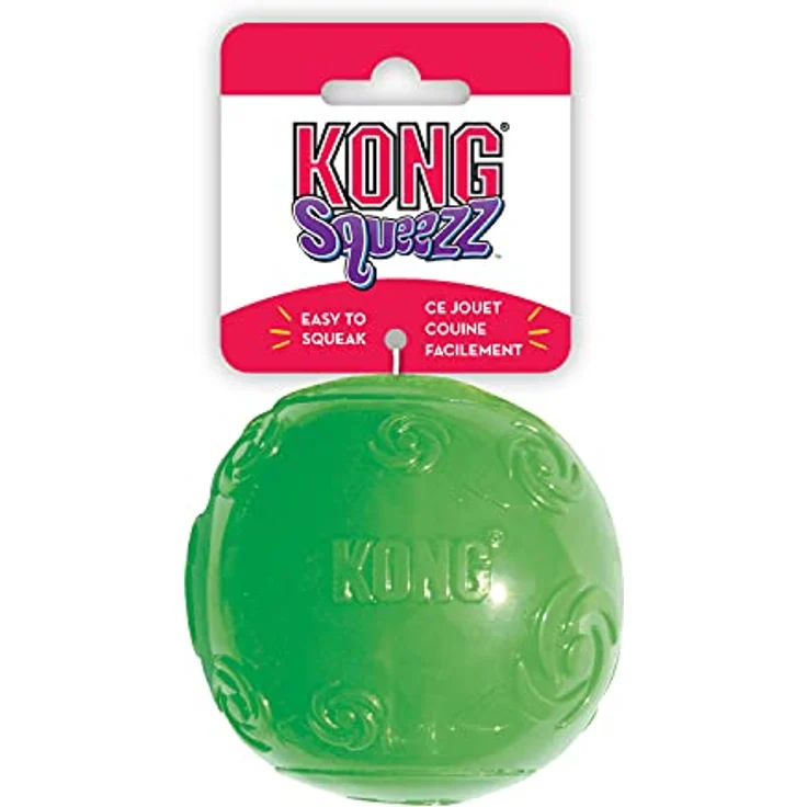 KONG – Squeezz Ball – Robustes Quietschspielzeug, Springt und Quietscht bei Perforierung (Farbvar.) – Für Mittelgroße Hunde – Bild 3