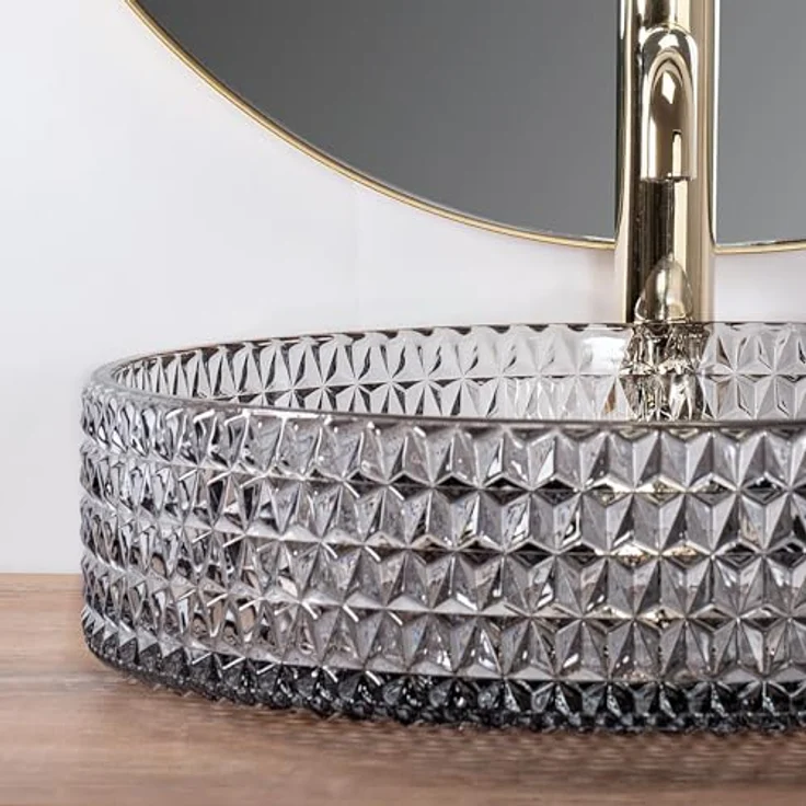 wohnwerk.idee Aufsatzwaschbecken Glaswaschbecken Cristal Ø35,5 Ø39 Schwarz Grau Weiß, modernes Badezimmerdesign – Bild 5
