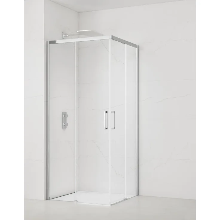 SAT TEX Duschkabine Quadrat 90x90 cm, ESG-Glas mit EasyClean, Chromprofil, barrierefrei, Quick-Lock-System