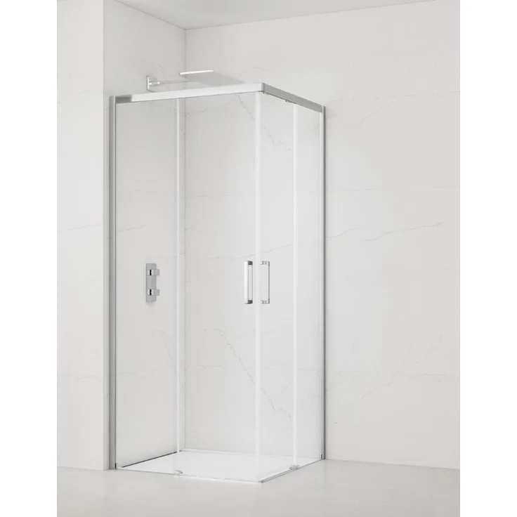 SAT TEX Duschkabine Quadrat 90x90 cm, ESG-Glas mit EasyClean, Chromprofil, barrierefrei, Quick-Lock-System