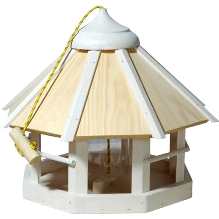 dobar Vogelhaus Schneeflocke 8-Eck hängend mit Futtersilo - Vogelfutterhaus aus Holz 40 x 40 x 33 cm - Weiß – Bild 3