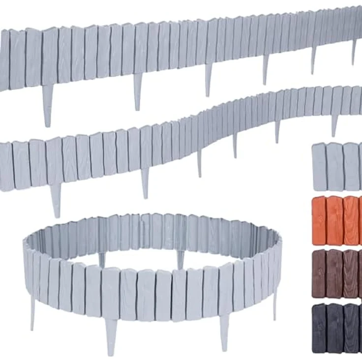 BooGardi Rasenkante Kunststoff Holzoptik 4 Farben 57cm x 12,5cm 5er/10er/20er Set · Grau 5er Set · Flexible Beeteinfassung · Beetumrandung Garten · Mähkante Raseneinfassung – Bild 1