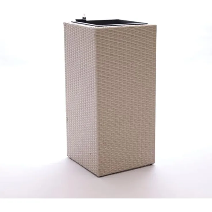 Elegant Einrichten Pflanzkübel Polyrattan Säule 30x30x55cm grau meliert, mit Bewässerungssystem und robustem Metallgerüst