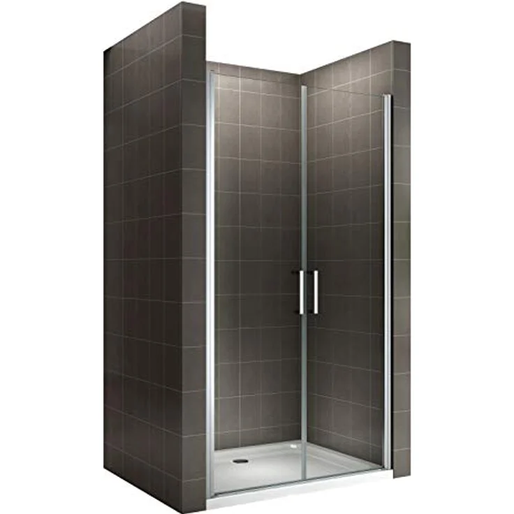 i-flair Duschtür 74-77 cm, 185 cm hoch, aus 6 mm transparentem Sicherheitsglas mit Edelstahlgriffen und magnetischer Dichtung – Bild 1