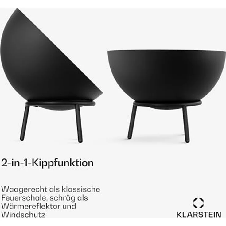 Klarstein Feuerschale Fireball, 66 cm 2-in-1 Stahl, kippsicher schwarz mit Schürhaken & Funkenschutz – Bild 3