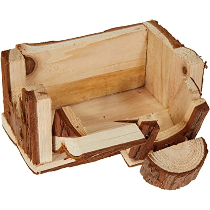 Trixie Natural Living Haus Luka, 14 × 7 × 14 cm - Unbehandeltes Naturholz, Futternapf, Rampe, für Hamster und Mäuse geeignet – Bild 3