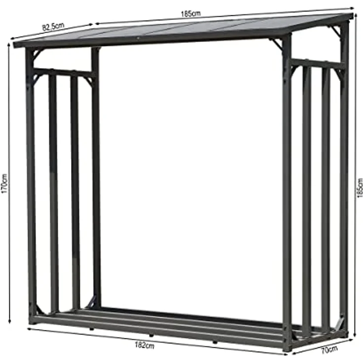 QUICK STAR Kaminholzregal Set, 2 Stück, Wetterfestes Metallregal in Anthrazit, 185 x 70 x 185 cm, Kapazität 4,6 m³, 40 mm Stahlprofil – Bild 5