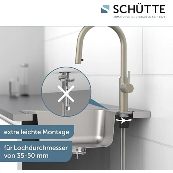 Schütte Spültischarmatur BLACKPOOL, energiesparend mit Cold-Start-Funktion, 360° schwenkbar, ausziehbarer Schlauch – Bild 2