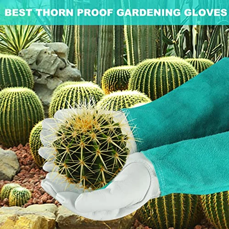 SLARMOR Gartenhandschuhe aus Leder, Dornensicher mit Unterarmschutz, lange Rindsleder Arbeitshandschuhe für Damen und Herren zum Beschneiden von Rosen – Bild 3