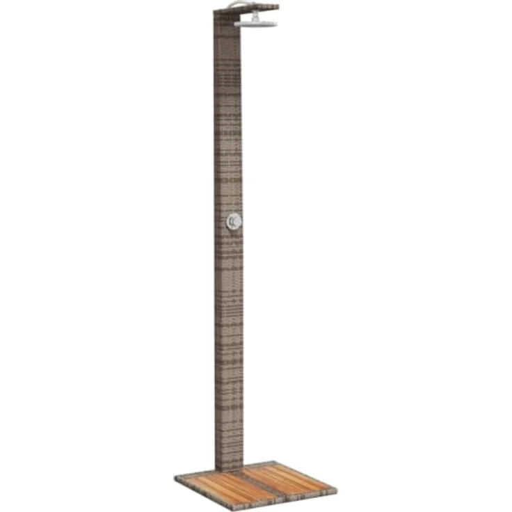 vidaXL Gartendusche aus Poly Rattan, Grau, mit stabilem Stahlrahmen und höhenverstellbarer Brause – Bild 2
