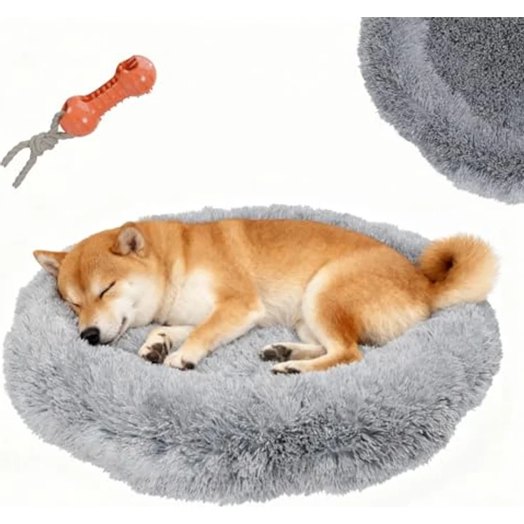 BENNO® Hundebett BALU, Donut Kuschelbett 60x60x16 cm, grau, maschinenwaschbar, rutschfester Boden, inkl. Kauknochen – Bild 1