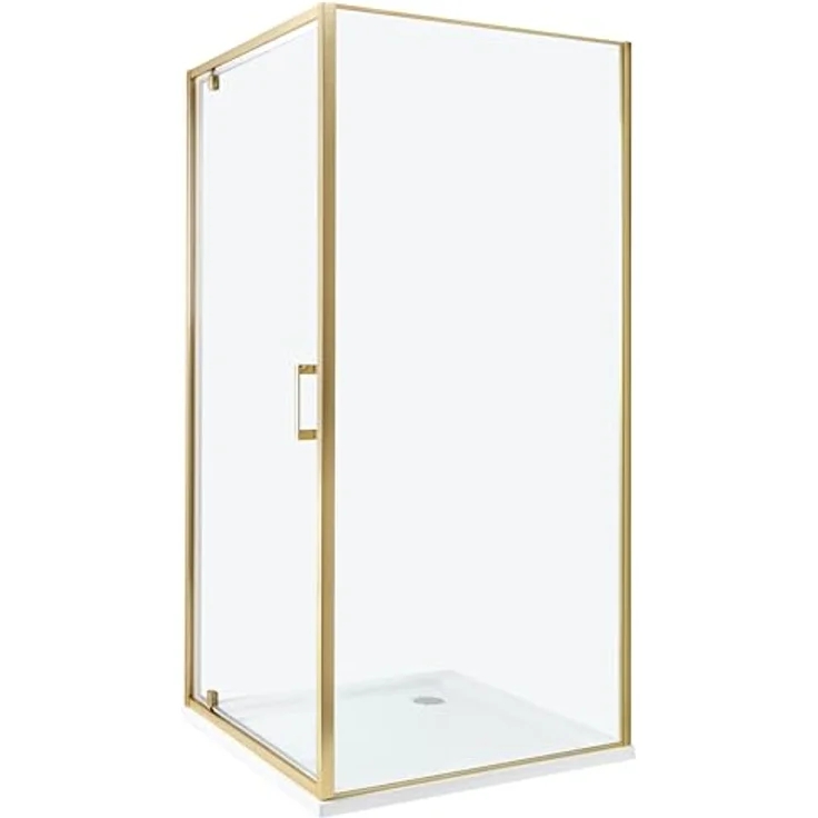 BELIANI Duschkabine Gold, Sicherheitsglas mit verchromtem Aluminiumrahmen und Magnetschloss, Einzeltür 90x90x185cm, modernes elegantes Design – Bild 1