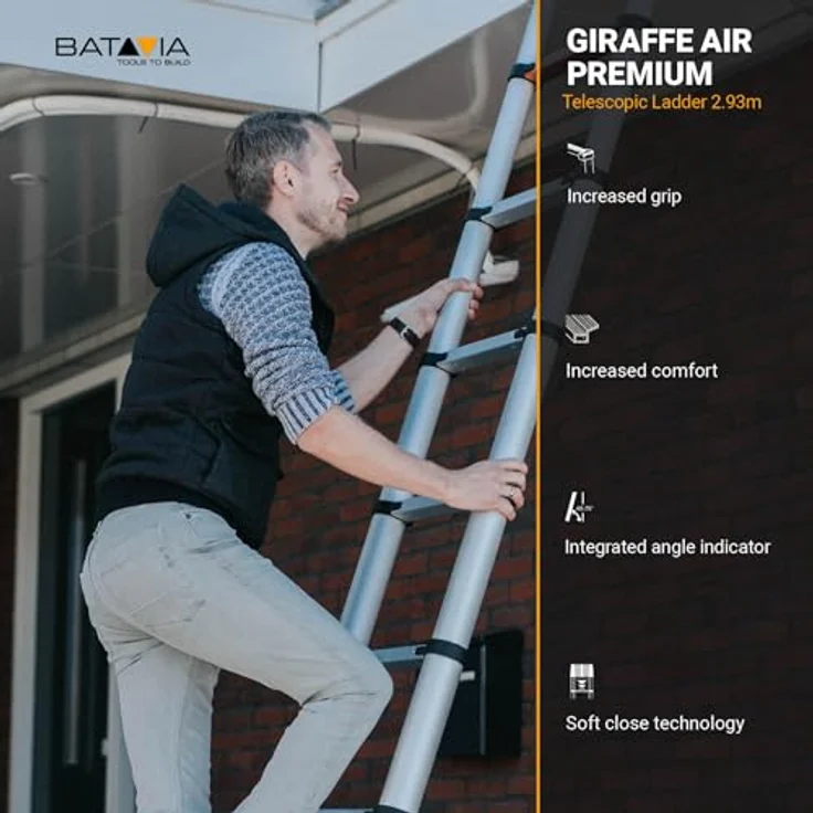 Batavia Giraffe Air Teleskopleiter 2,93 m, 9 Sprossen, Arbeitshöhe 370 cm, Aluminium, Soft-Close-Technologie – Bild 8