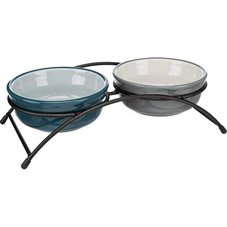 TRIXIE Eat on Feet Futternapf für Hunde, Petrolblau/Hellblau/Grau/Hellgrau, 2 × 1.6 L/ø20 cm - Preisvergleich – Bild 1