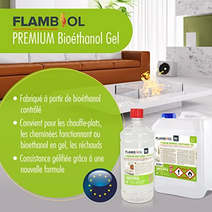 Höfer Chemie 8x 5 L FLAMBIOL® Premium Brenngel - Bioethanol, lange Brenndauer, für drinnen & draußen – Bild 2