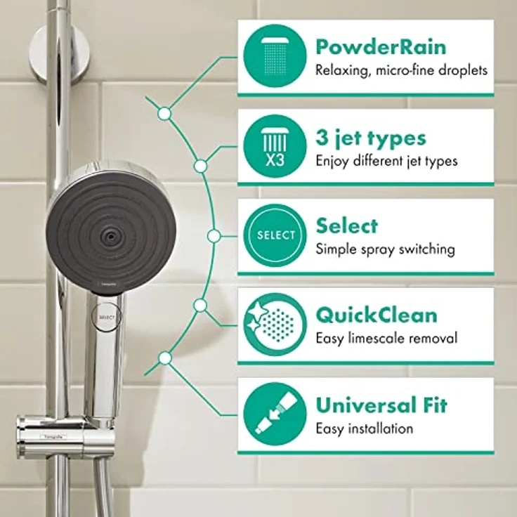 Hansgrohe Pulsify Select S Handbrause, 10,5cm, 3 Strahlarten Activation, PowderRain, IntenseRain, MonoRain – Bild 3