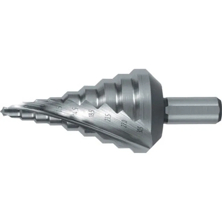 Ruko RUKO 101093 Stufenbohrer, HSS spiralgenutet, Bohrbereich 5,3 - 30,5 mm, Kreuzanschliff, 2 Schneiden, Spitzenwinkel 118°