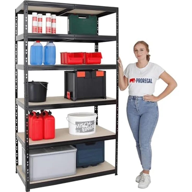 PROREGAL Schwerlastregal Giant Tiger XL, Schwarz, 220x120x60 cm, 6 Ebenen, Fachlast 265 kg, Gesamtlast 1590 kg, Made in EU – Bild 3