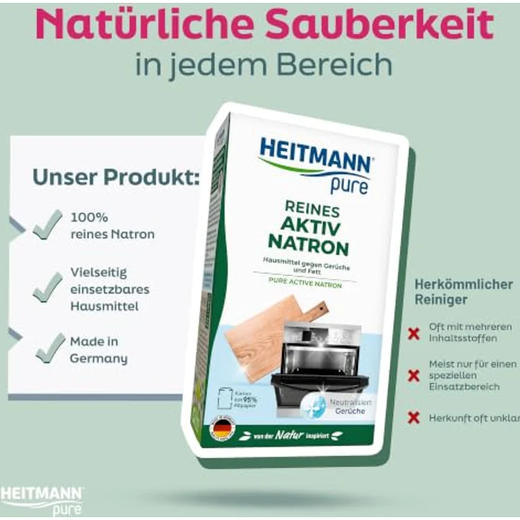 HEITMANN pure Reines Aktiv-Natron 450g, umweltfreundlicher Küchenreiniger zur Geruchsneutralisation und Fleckenentfernung – Bild 6