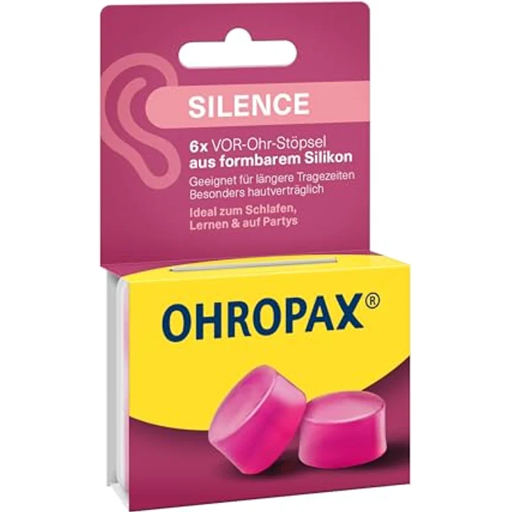 OHROPAX Silence Ohrstöpsel – Pinke VOR-Ohr-Stöpsel aus formbarem Silikon – Schalldämmwert SNR 23 dB – dermatologisch getestet – 6 Stück – Bild 1