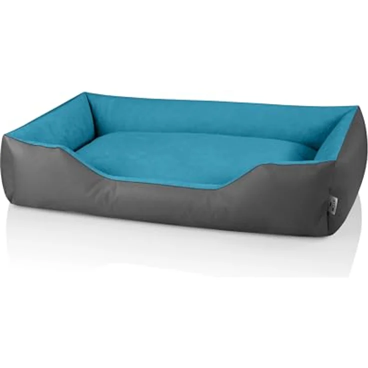 BedDog Hundebett LUPI, Hundekissen mit abziehbaren waschbaren Bezug, Hundekorb, Hundesofa, für große Hunde, XXL, grau-blau – Bild 2