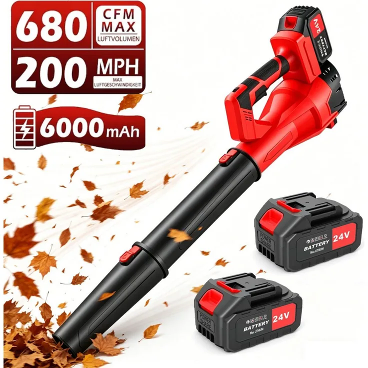 Blossom Akku-Laubbläser, 320 km/h 24V mit 2×6Ah Akkus, bürstenlos, kabellos, 6 Geschwindigkeitsstufen, leichtes Design