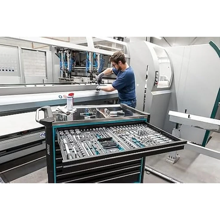 Hazet Werkstattwagen Assistent 179NXXL-8D/619, 619-teiliges Sortimentswerkzeug, 8 Schubladen mit Edelstahl-Arbeitsfläche, ergonomischer Fahrgriff – Bild 2