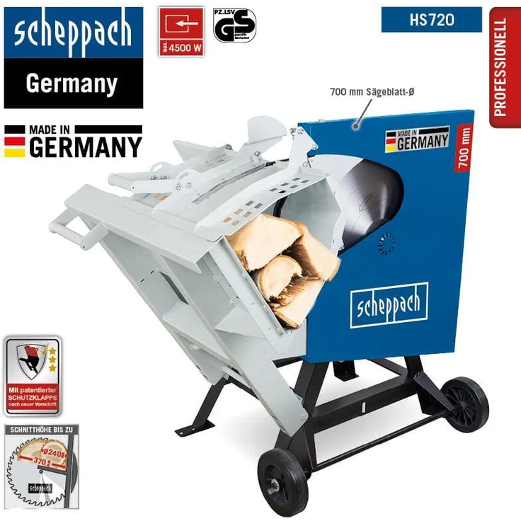 Scheppach Wippkreissäge HS720 Brennholzsäge Wippsäge | MADE IN GERMANY | 400V mit 4500W Leistung | Sägeblatt Ø 700mm | Schnitthöhe 60-240mm | max. Scheitholz 370 x 240 mm | Wendeschnitt max. 250 mm – Bild 4