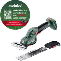 Bild für Metabo Akku-Strauch- und Grasschere SGS 18 LTX Q (18V, Li-Ion, inkl. 20cm Strauch- und 11,5cm Grasmesser)