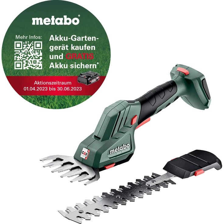 Metabo Akku-Strauch- und Grasschere SGS 18 LTX Q (18V, Li-Ion, inkl. 20cm Strauch- und 11,5cm Grasmesser) ohne Akku und Ladegerät, im Karton – Bild 1