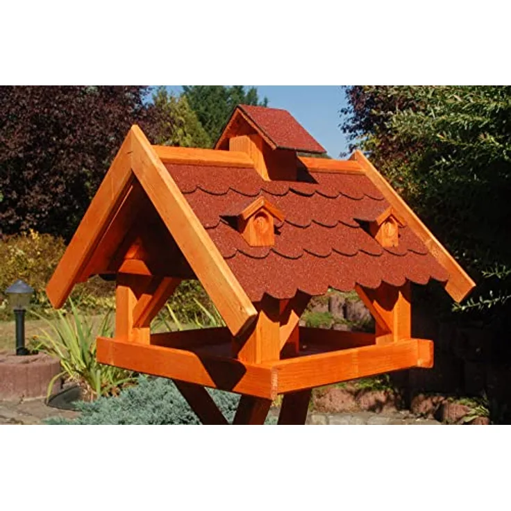 Deko-Shop-Hannusch XXL Futterhaus Vogelhaus mit Bitumenschindeln und Gauben, bitum rot XXL
