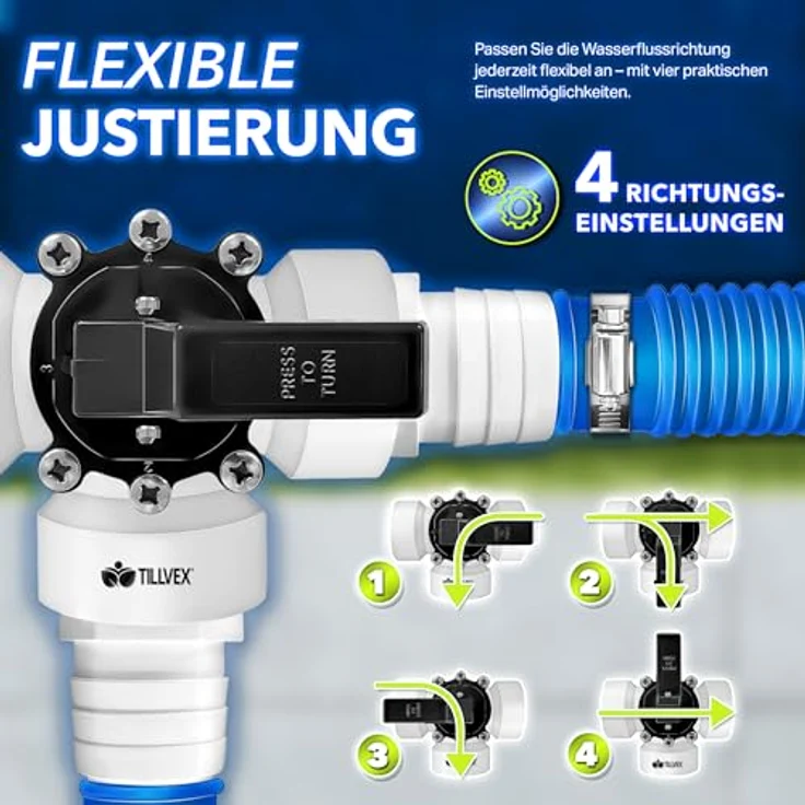 tillvex® Bypass Set Pool, 12-teiliges Set für Solarheizung, Wärmepumpe & Sandfilteranlage, Ø32 & 38 mm Anschlüsse, inkl. 3-Wege-Ventil und Adapter – Bild 3