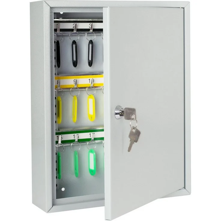 HMF Schlüsselkasten Abschließbarer Schlüsselschrank mit 42 Haken, verstellbare Hakenleisten, 35 x 27 x 8 cm, lichtgrau – Bild 1