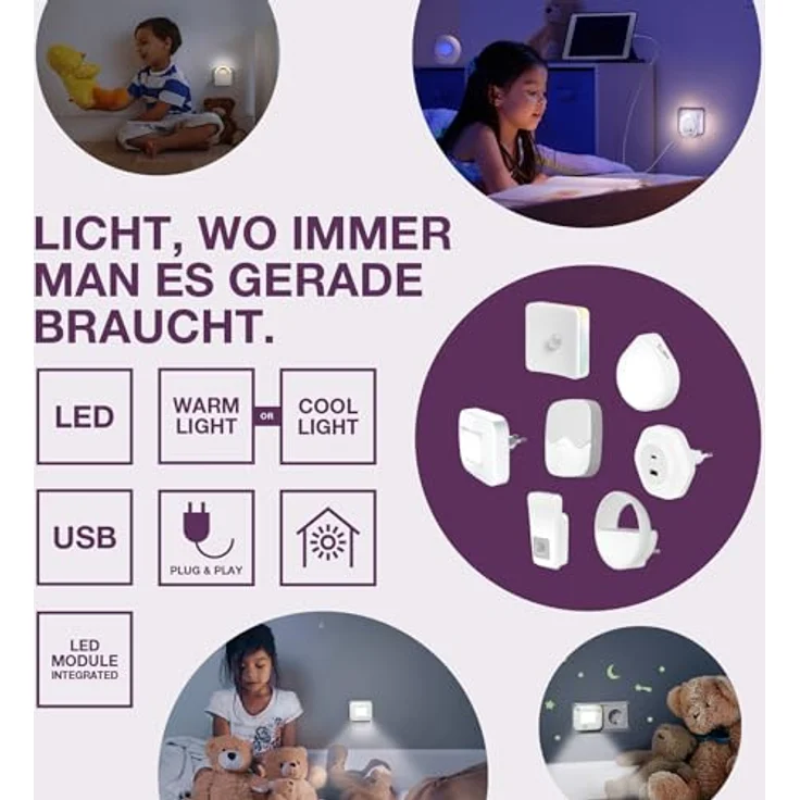 OSRAM LUNETTA Hall Sensor Nachtlicht, Bewegungssensor mit Tageslichtsensor, LED-Technik, IP20, Warmweiß, 0,7 W, Steckdoseneinsatz – Bild 2