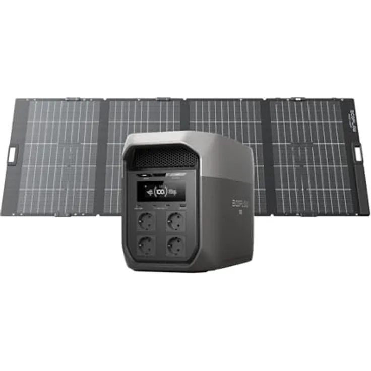 EcoFlow DELTA 3 Max, tragbare Powerstation 2 048Wh mit 400W bifazialem Solarpanel, LiFePO4 Batterie, 3 200W Ausgang, 0–80 % Ladung in 51 Minuten