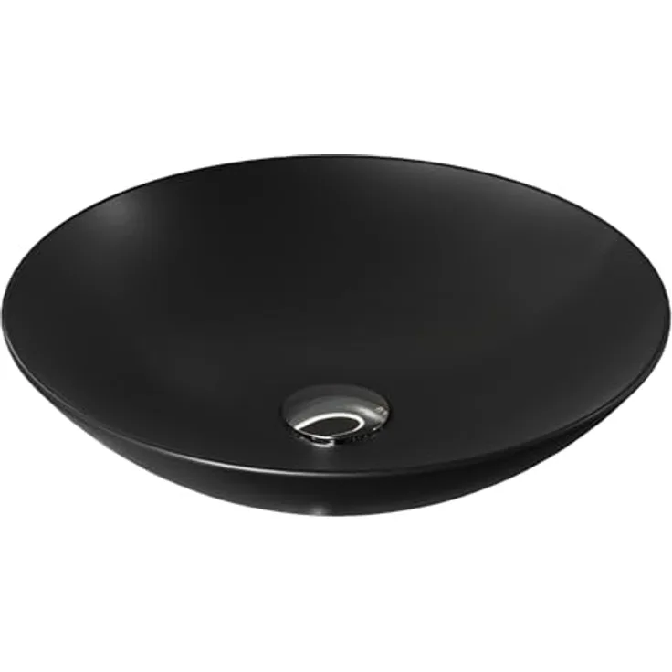 Aqua Bagno Waschbecken in schwarz, Keramik Aufsatzwaschbecken, rund & ohne Hahnloch, 40cm