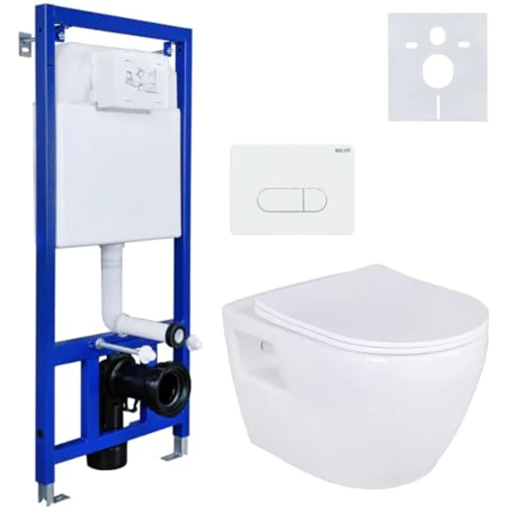 Aloni Tiefspül-WC AL5509Komplett, wandhängend, Abgang waagerecht, Aloni Wand / Hänge WC Toilette Softclose-Deckel Vorwandelement, Sanitärkeramik, Soft-Close-Funktion, weiß – Bild 2