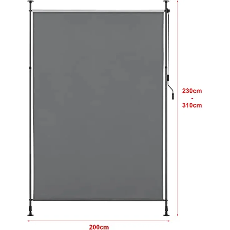 pro.tec Außenrollo Cimarra 200 x 270 cm Dunkelgrau - Balkonrollo Senkrechtmarkise mit Handkurbel und witterungsbeständigem Stahlgestell – Bild 3