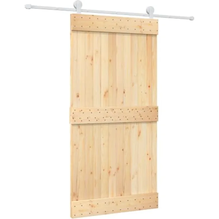 vidaXL Schiebetür Natürlich & Weiß, 100 x 210 cm, Massivkiefer mit pulverbeschichtetem Stahlrahmen, platzsparende Trennwand für Wohnzimmer und Flur