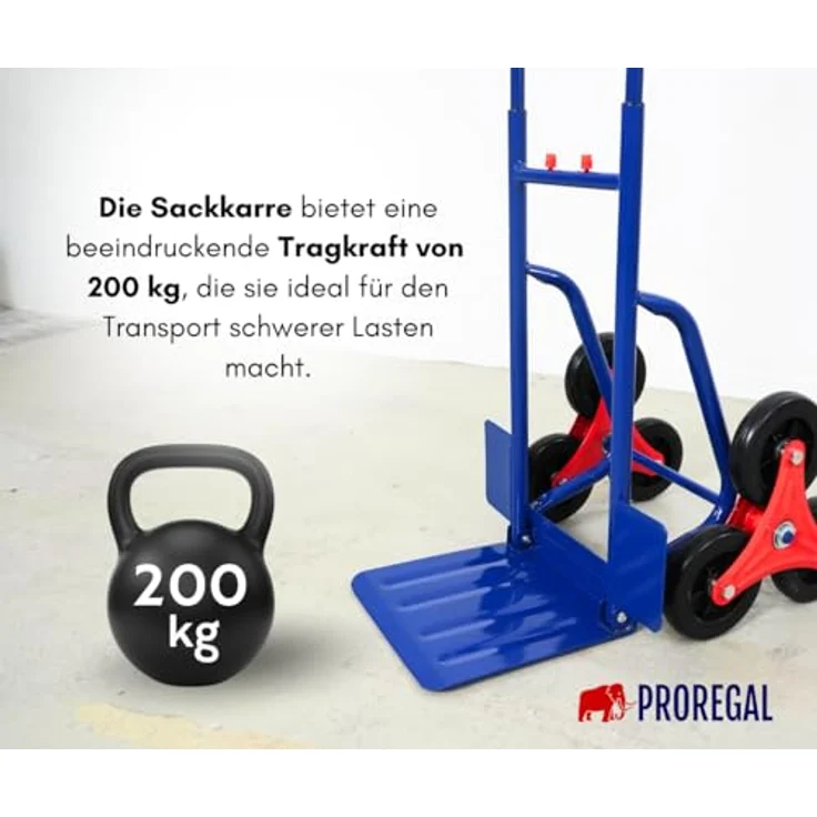 PROREGAL® Sackkarre ODIN Traglast 200kg HxBxT 119x55x44cm Lufträder Blau - Treppensteiger mit 200 kg Tragkraft und innovativem klappbaren Design – Bild 4