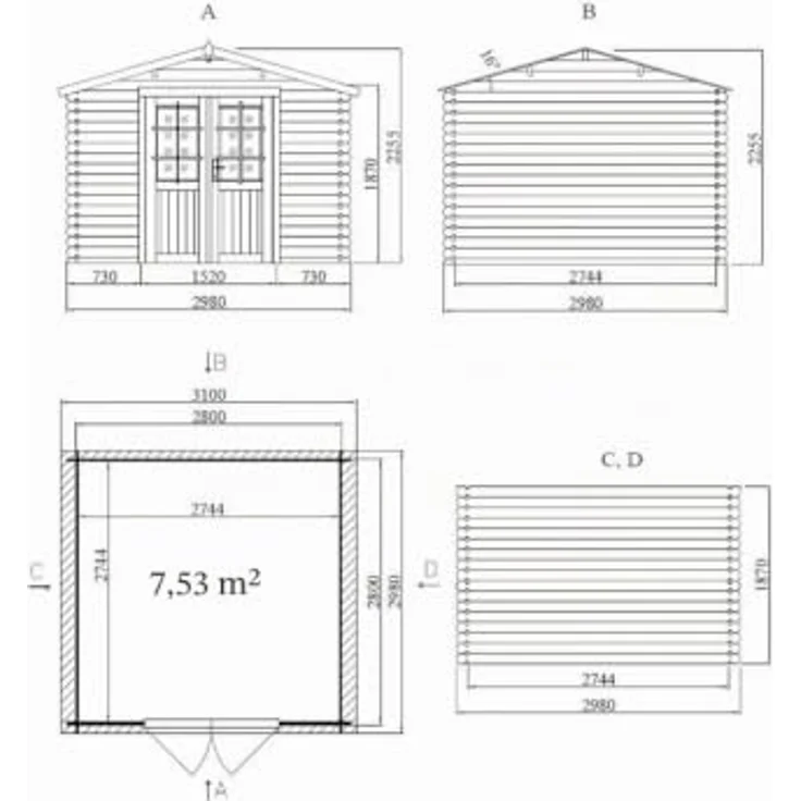 Woodtex Gartenhaus CA2875, 28 mm Massivholz-Gerätehaus mit Fußboden, wetterfest, BxT: 310x298 cm – Bild 3