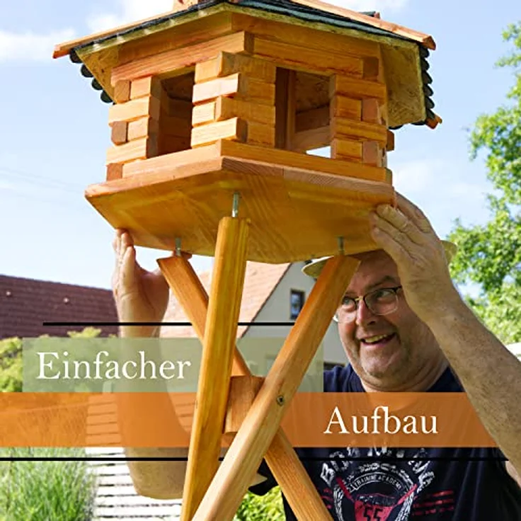 Deko-Shop-Hannusch Vogelhaus wahlweise mit Ständer und Solarbeleuchtung, Verschiedene Größen L - XXL und Dachfarben möglich, Futterhaus mit Futtersilo und wetterfestem Bitumendach, Holz, V16 – Bild 4