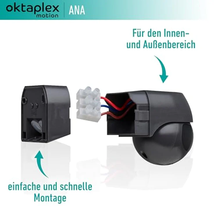 Oktaplex motion Oktaplex 2er Set Ana Bewegungsmelder Aussen schwenkbar 230 V IP44 180° Bewegungssensor 10 m Reichweite Aufputz anthrazit Infrarotsensor schwarz – Bild 4