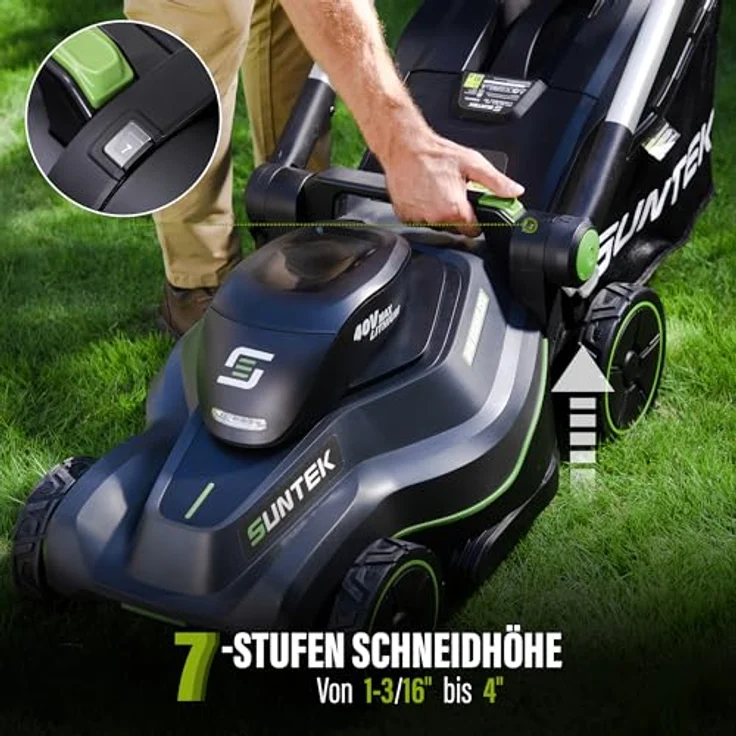 SUNTEK SLM4417-Upgraded 40V Akku-Rasenmäher, 43cm mit Digi-Brushless Motor, 4,0Ah Lithium-Ionen-Akku, APP-kompatibel, inklusive Schnellladegerät und 50L Grasfangsack – Bild 3