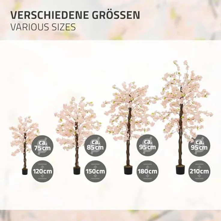 ML-Design Künstlicher Kirschblütenbaum 210 cm Rosa, mit stabiler Naturholzstamm und inkludiertem Topf – Bild 5
