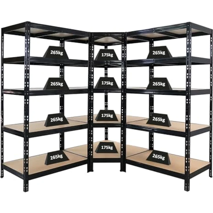 Proregal Eckregal Mega Deal + 2x Schwerlastregal Tiger, Schwarz, 5 Fachböden, Traglast pro Boden 175 kg, Steckmontage – Bild 1