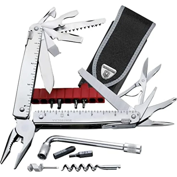 Victorinox, Multifunktionswerkzeug, Swiss Tool X Plus, silber (38 Funktionen, Feststellklinge, Kombi-Spitzzange, Hartdraht-Schneider, Korkenzieher)