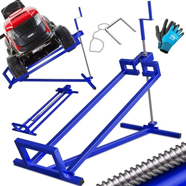MASKO  Rasentraktor Heber 400kg Aufsitzmäher Hebevorrichtung Rasentraktorheber Reinig.Hilfe Hebebühne Blau - Preisvergleich – Bild 1
