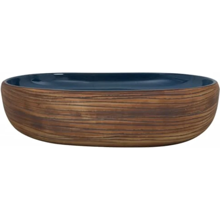 vidaXL Aufsatzwaschbecken, Oval Waschbecken mit Muster, Handgefertigt Waschtisch Waschschale für Badezimmer, Handwaschbecken Spülbecken, Braun Blau 59x40x14 cm Keramik – Bild 4