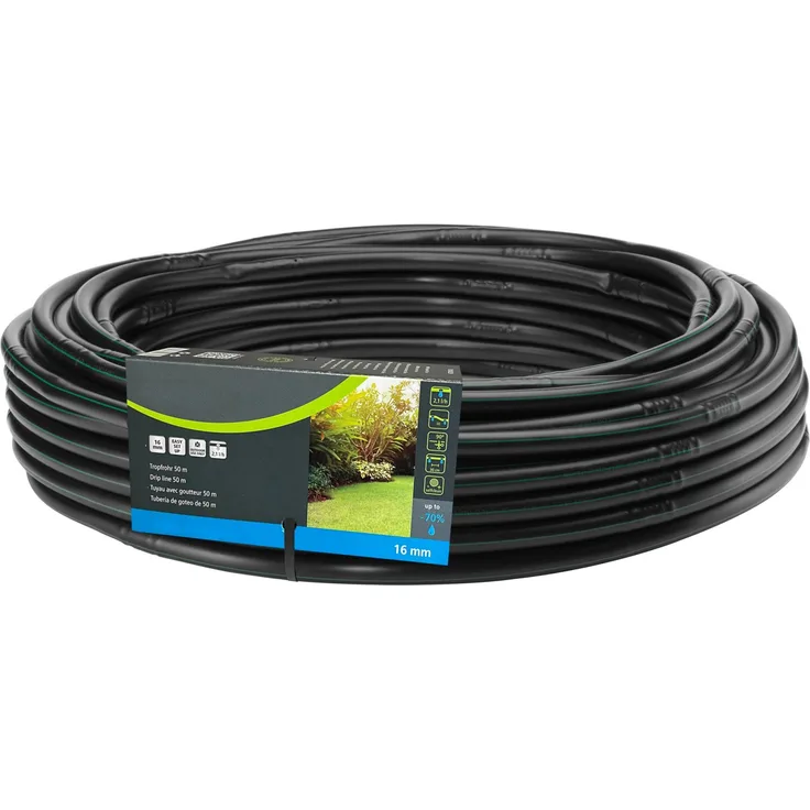 Geka Drip Tropfrohr Ø 16 mm x 50 m, flexibles Bewässerungssystem mit selbstreinigender Labyrinthtechnik und Mengenskalierung